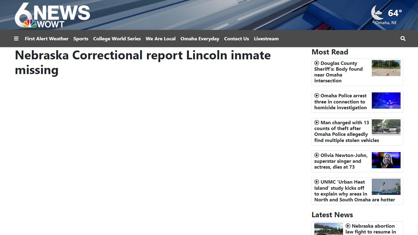 Nebraska Correctional report Lincoln inmate missing